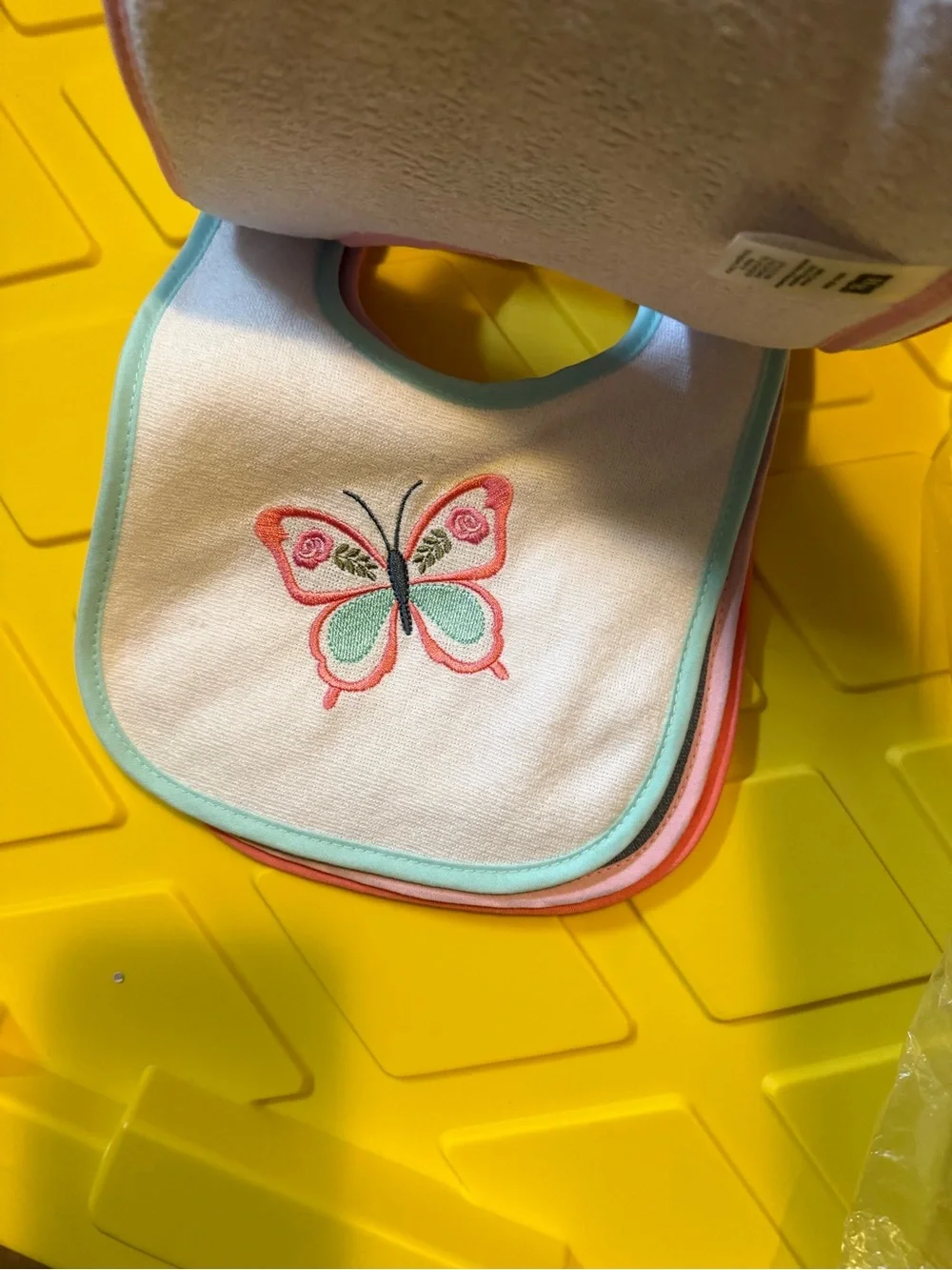 Hudson Baby Pink Fox Embroidered Bib - Floral Accent